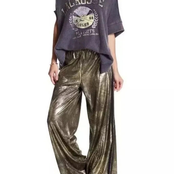Free People Vegan Leather Gold Track Pants - Picture 2 of 7
